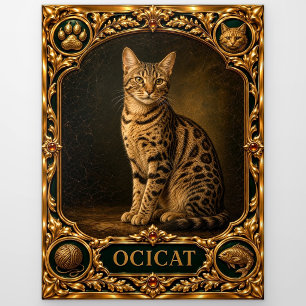 Ocicat, met juwelen versierde erfstuk kunst briefkaart