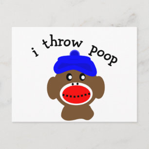 ock Monkey "I THROW POOP" Briefkaart