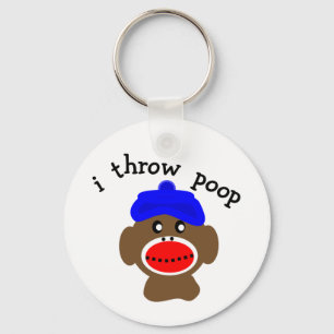 ock Monkey "I THROW POOP" Sleutelhanger