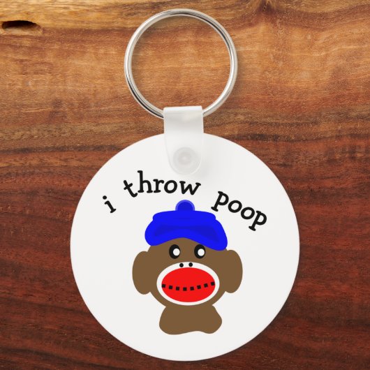 ock Monkey "I THROW POOP" Sleutelhanger (Voorkant)