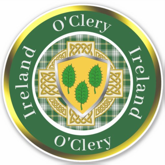 O'Clery Ierse Schild/Celtisch Kruis Persoonlijk Sticker (Voorkant)