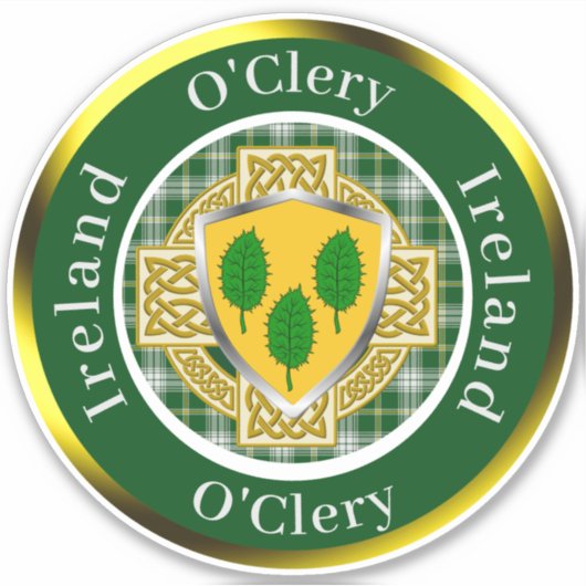 O'Clery Irish Shield/Celtic Cross Personalized Sticker (Voorkant)