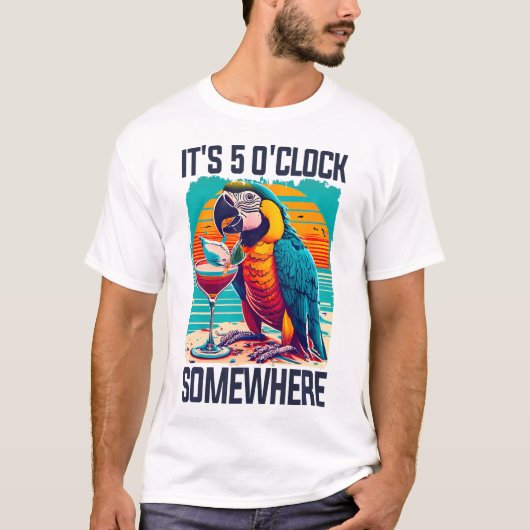 OClock Ergens Drink Parrot Cocktail Summer T-shirt (Voorkant)