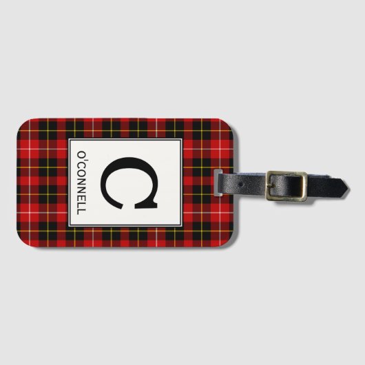 O'Connell Tartan rood en zwart geruite patroon Bagagelabel (Voorkant (horizontaal))