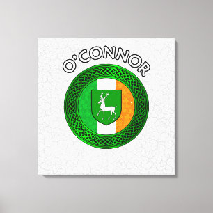 O'Connor Crest & Celtic Knot on Shamrock Canvas Pr