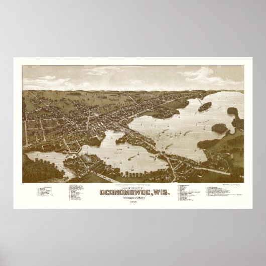 Oconomowoc, WI Panoramic Map - 1885 Poster (Voorkant)