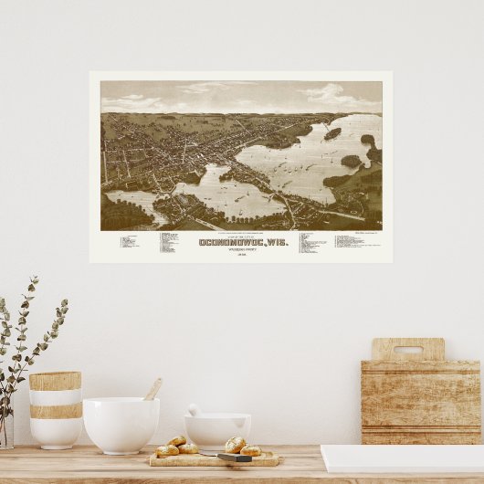 Oconomowoc, WI Panoramic Map - 1885 Poster (Keuken)