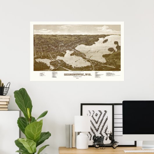 Oconomowoc, WI Panoramic Map - 1885 Poster (Thuiskantoor)