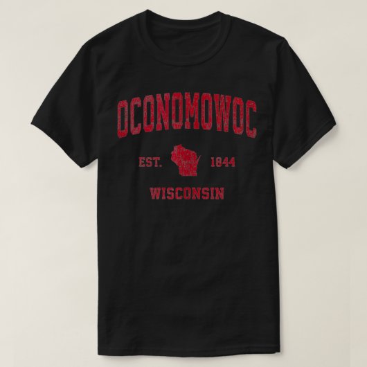 Oconomowoc Wisconsin WI  Sports Design Red T-shirt (Design voorkant)