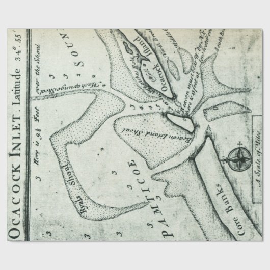 Ocracoke Inlet Map - Blackeard's Anchoring (1733) Cadeaupapier (Vlak)