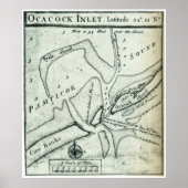 Ocracoke Inlet Map - Blackeard's Anchoring (1733) Poster (Voorkant)