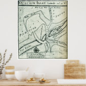 Ocracoke Inlet Map - Blackeard's Anchoring (1733) Poster (Keuken)