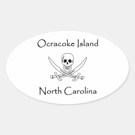 Ocracoke Island North Carolina Pirate Logo Ovale Sticker (Voorkant)