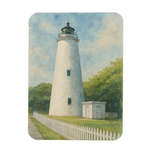 Ocracoke Lighthouse Aquarel Magneet (Verticaal)