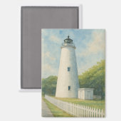 Ocracoke Lighthouse Watercolor Magneet (Voorkant / Achterkant)