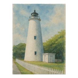 Ocracoke Lighthouse Watercolor Perfect Poster