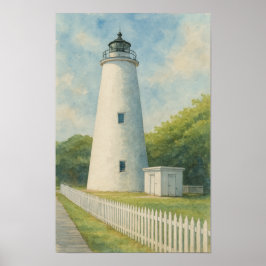 Ocracoke Lighthouse Watercolor Poster