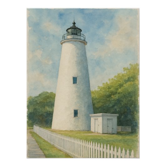 Ocracoke Lighthouse Waterverf Perfect Poster (Voorkant)