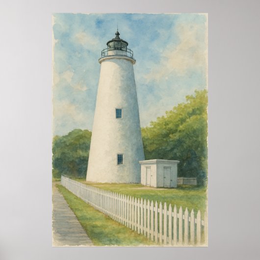 Ocracoke Lighthouse Waterverf Poster (Voorkant)