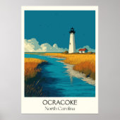 Ocracoke NC  Lighthouse Island Beach Art Poster (Voorkant)