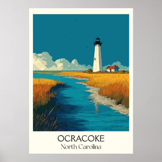 Ocracoke NC  Lighthouse Island Beach Art Poster (Voorkant)