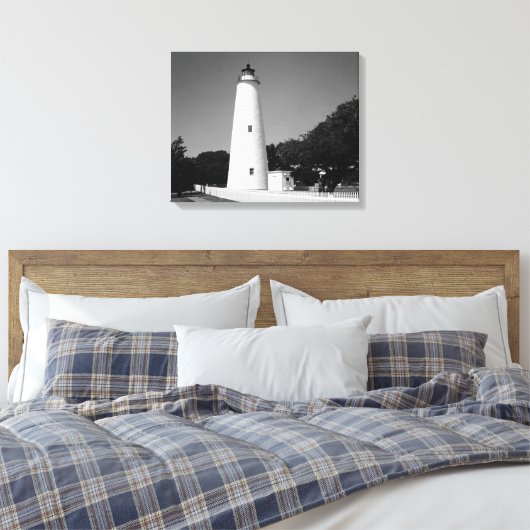 Ocracoke vuurtoren canvas afdruk (Insitu (Slaapkamer))