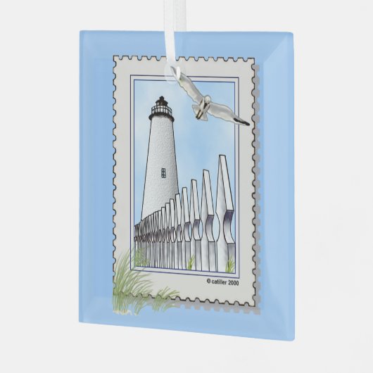 Ocracoke vuurtoren vierkant ornament (Voorkant links)