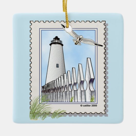 Ocracoke vuurtoren vierkant ornament (Voorkant)