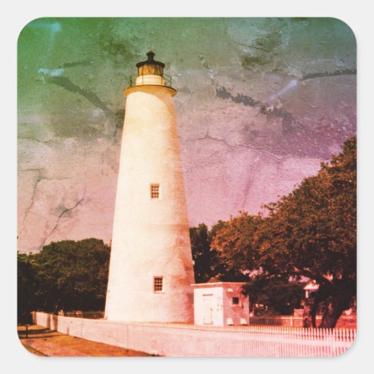 Ocracoke vuurtoren vierkante sticker (Voorkant)