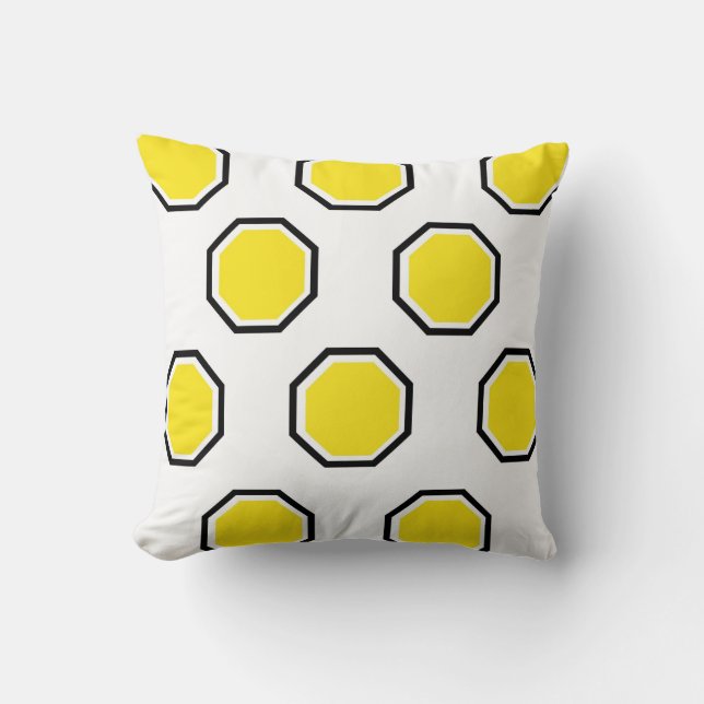 Octagon Pillow in Geel en Zwart Kussen (Voorkant)