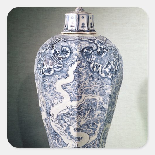 Octagonaal 'Mei-P'ing'-vaas met wit Vierkante Sticker (Voorkant)