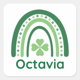 Octavia Name Clover Boho Rainbow Vierkante Sticker