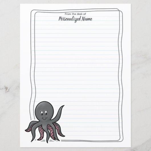 Octavia Octopus Lined Paper Sheets (Voorkant)