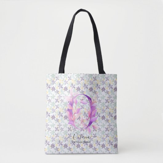 Octavia's Elegante Bloemige Monogram Bloom Design  Tote Bag (Voorkant)