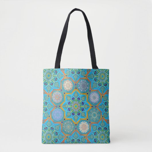 Octo helderder arabesk Moorse turquoise stijl Tote Bag (Voorkant)