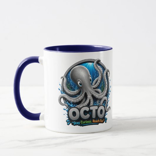 Octo Octopus – Blijf Nieuwsgierig. Reik Ver. Mok (Links)