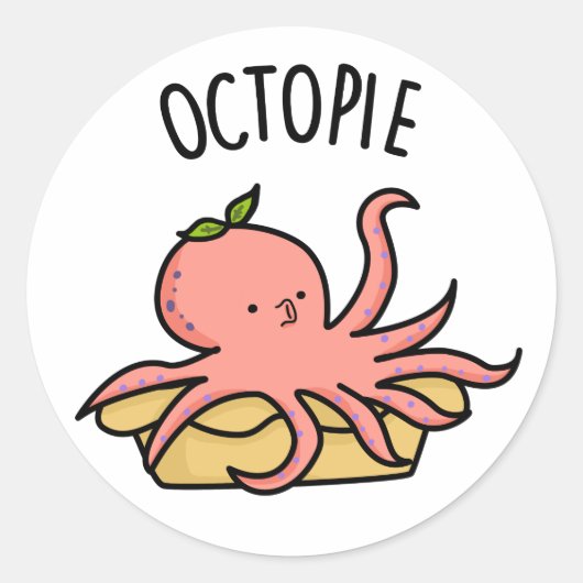 Octo-pie Funny Octopus Pie Pun Ronde Sticker (Voorkant)
