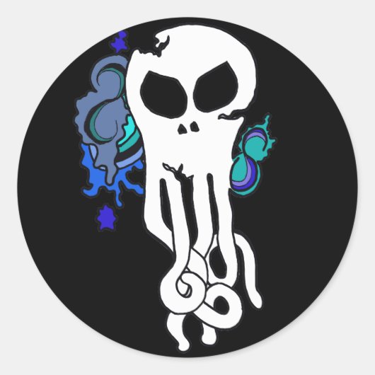 Octo schedelblauw ronde sticker (Voorkant)