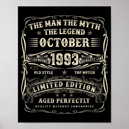 October 1993 32nd Birthday For Men 32 Year Old Bda Poster (Voorkant)