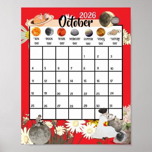 October 2026 Monthly Calendar Astrological Poster (Voorkant)