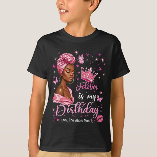 October Birthday Queen Pink Crown Butterfly Gift F T-shirt (Voorkant)
