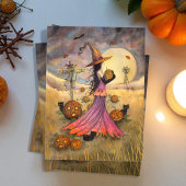 October Fields Halloween Heks en Katten Fantasie Kaart