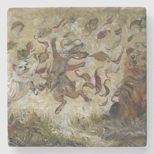 October Fun Whimsical Autumn Forest Animals Stenen Onderzetter (Voorkant)