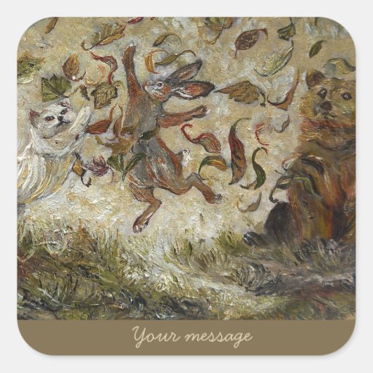 October Fun Whimsical Autumn Forest Animals Vierkante Sticker (Voorkant)