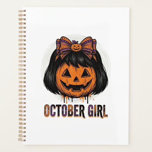 October Girl Pompoen Boog Halloween Vector Ontwerp Planner (Voorkant)