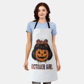 October Girl Pompoen Boog Halloween Vector Ontwerp Schort (Gedragen)