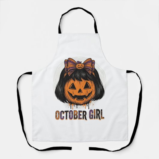 October Girl Pompoen Boog Halloween Vector Ontwerp Schort (Voorkant)