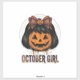 October Girl Pompoen Boog Halloween Vector Ontwerp Sticker