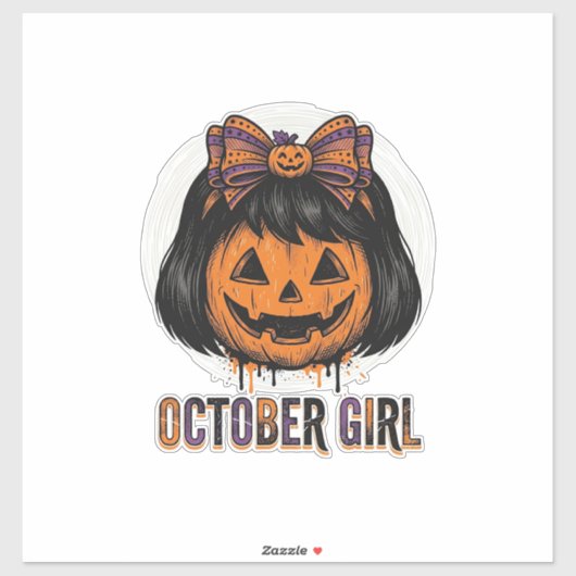 October Girl Pompoen Boog Halloween Vector Ontwerp Sticker (Vel)