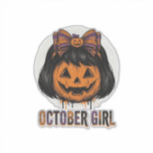 October Girl Pompoen Boog Halloween Vector Ontwerp Sticker (Voorkant)